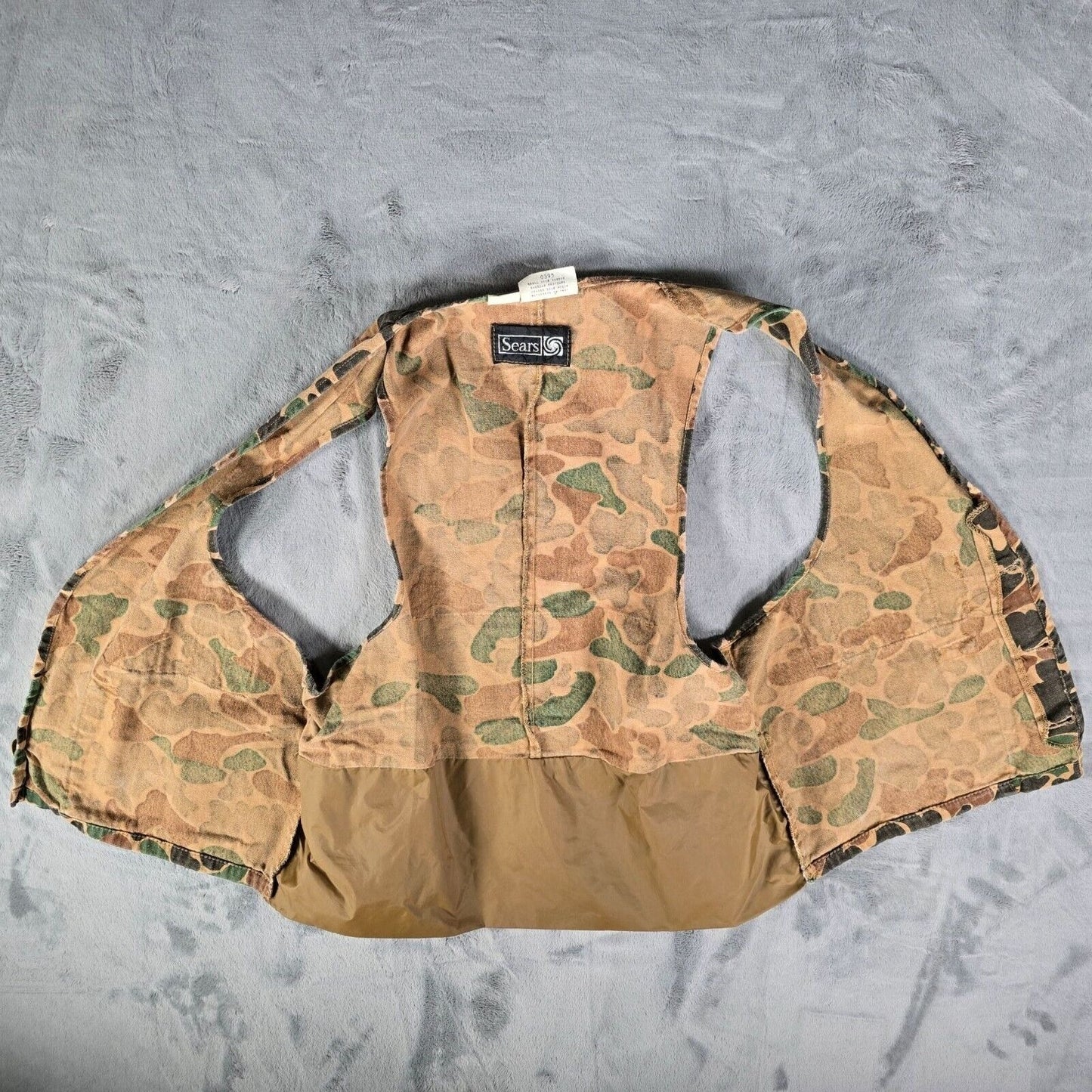 Vintage 1980s Sears Camouflage Nylon Game Pocket Cotton Duck Hunting Vest (M)