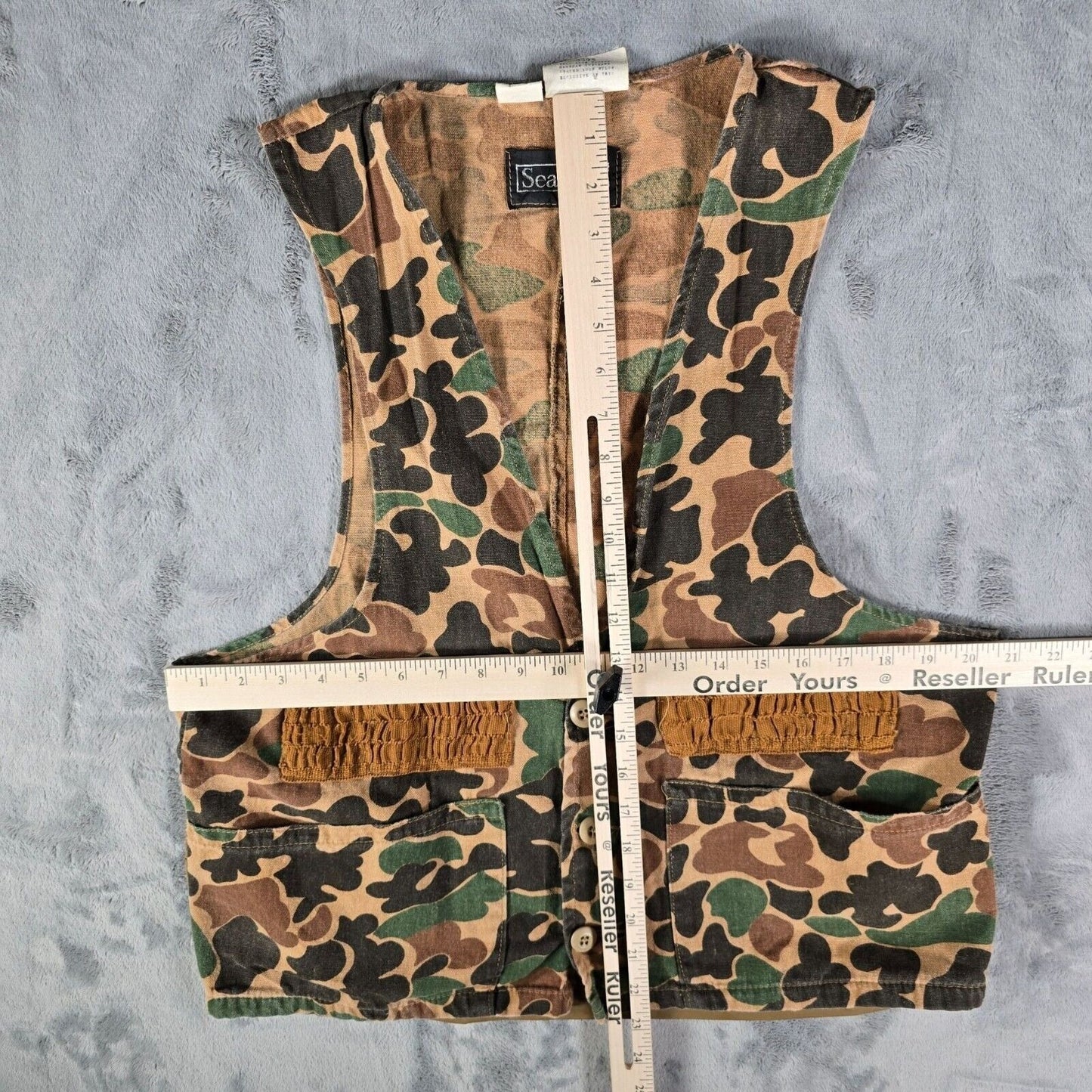 Vintage 1980s Sears Camouflage Nylon Game Pocket Cotton Duck Hunting Vest (M)