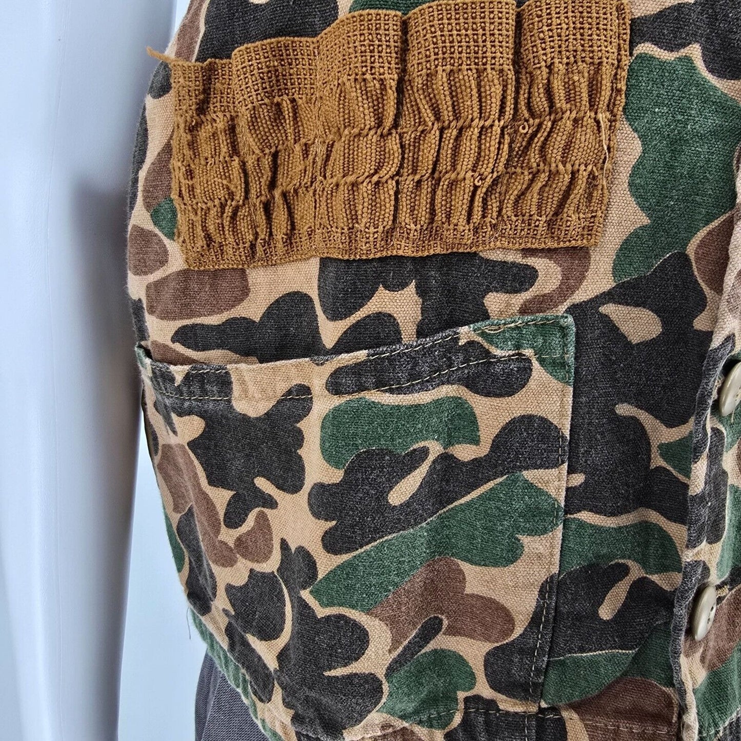 Vintage 1980s Sears Camouflage Nylon Game Pocket Cotton Duck Hunting Vest (M)