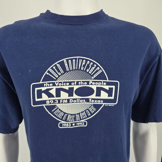 Vintage 1993 KNON 89.3 FM Dallas Texas 10th Anniversary Radio T-Shirt (L/XL)