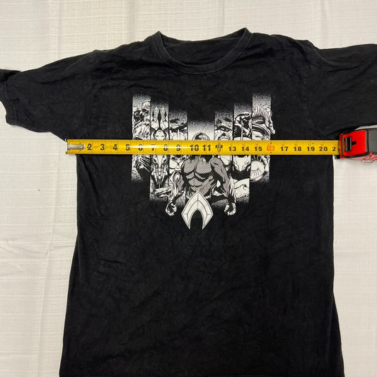 DC Comics Character Bars Aquaman Front & Center Black and White T-Shirt (Large)