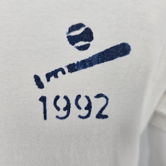 Vintage 1992 Fruit of the Loom "Respect" Baseball Graphic White T-Shirt (L)
