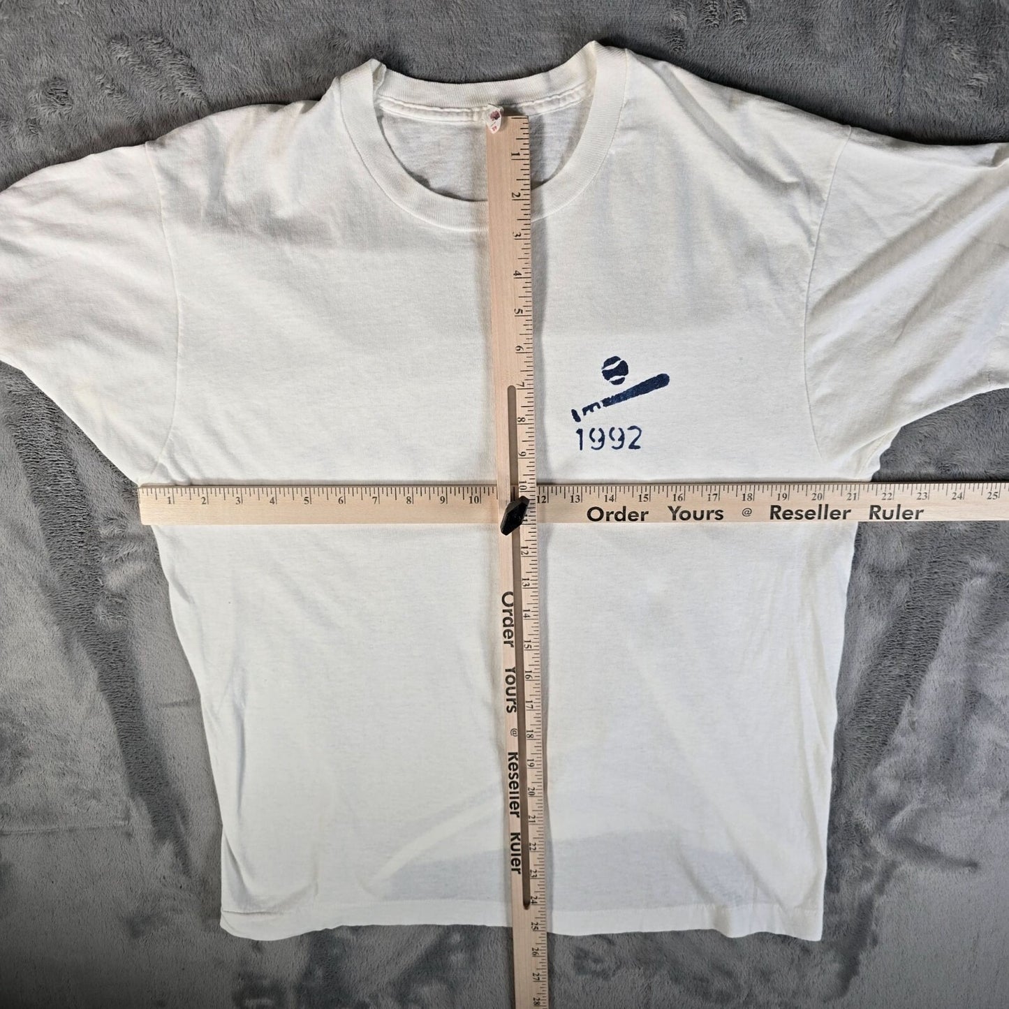 Vintage 1992 Fruit of the Loom "Respect" Baseball Graphic White T-Shirt (L)