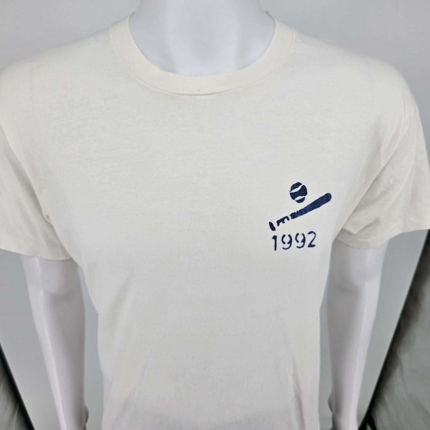 Vintage 1992 Fruit of the Loom "Respect" Baseball Graphic White T-Shirt (L)