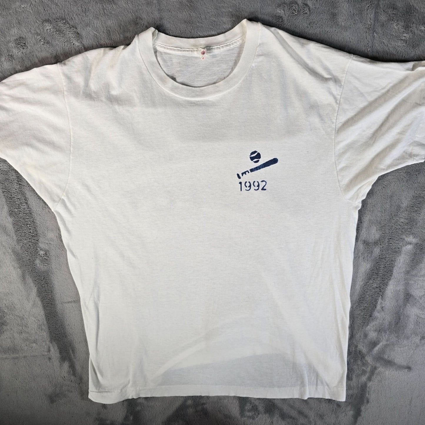 Vintage 1992 Fruit of the Loom "Respect" Baseball Graphic White T-Shirt (L)