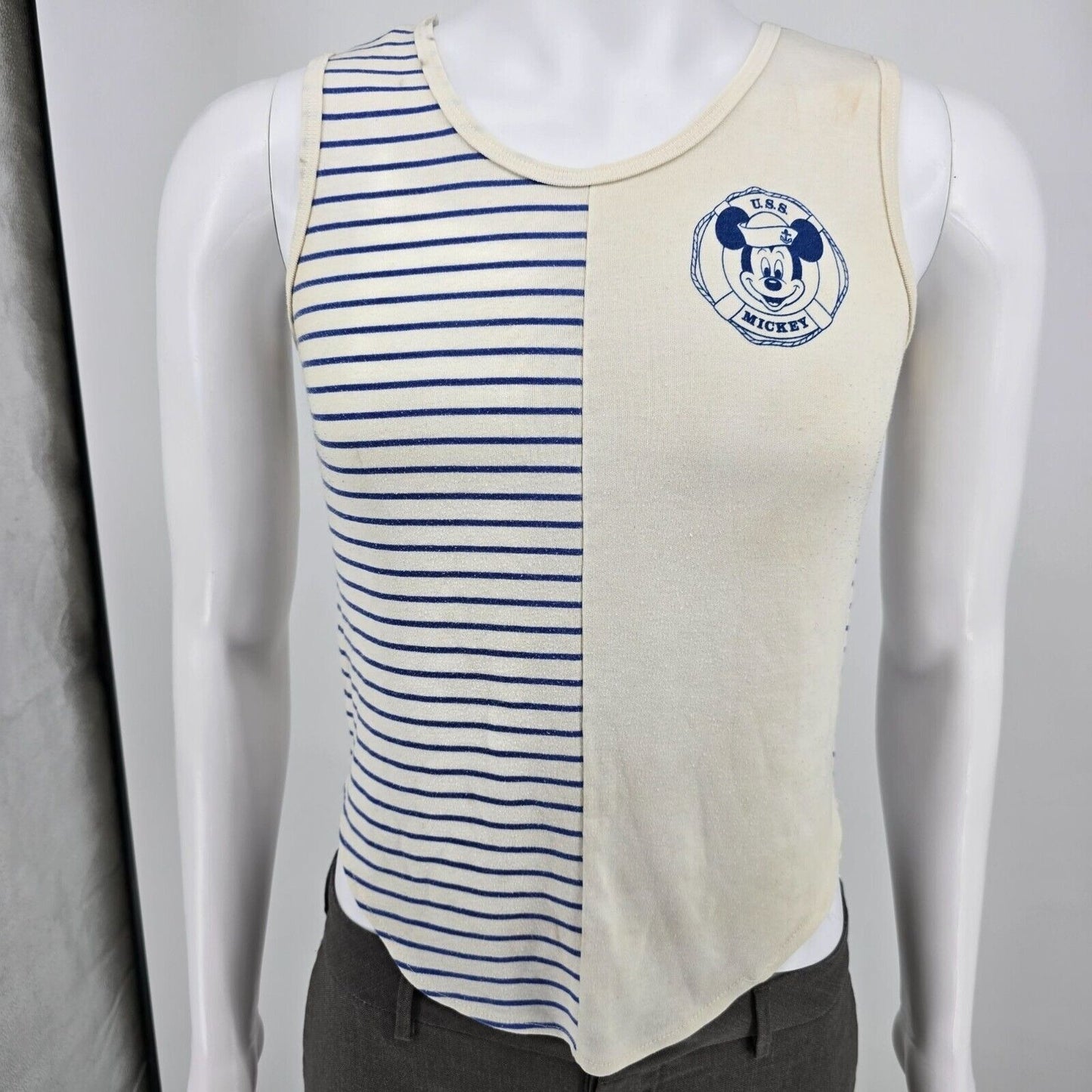 Vintage Distressed 1980s Disney U.S.S. Mickey Nautical Tank Top (Youth Large)