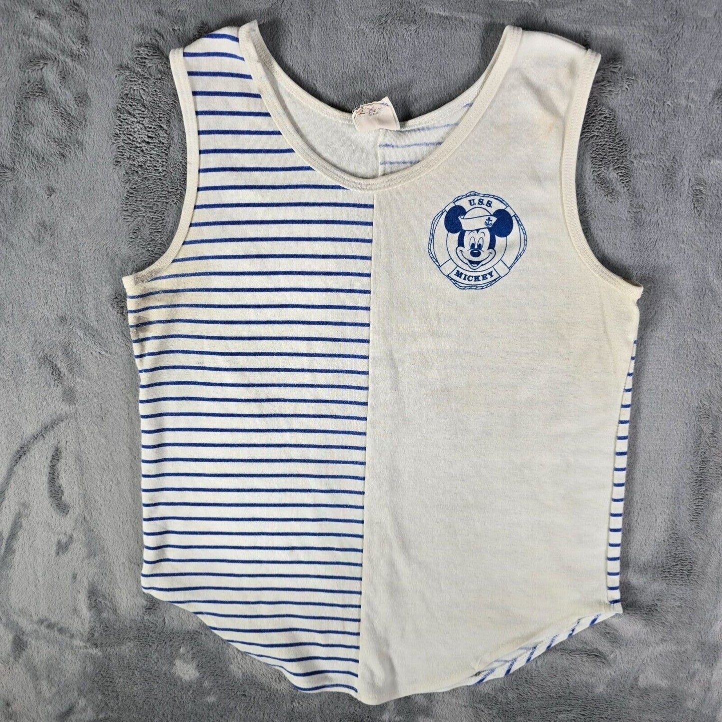 Vintage Distressed 1980s Disney U.S.S. Mickey Nautical Tank Top (Youth Large)