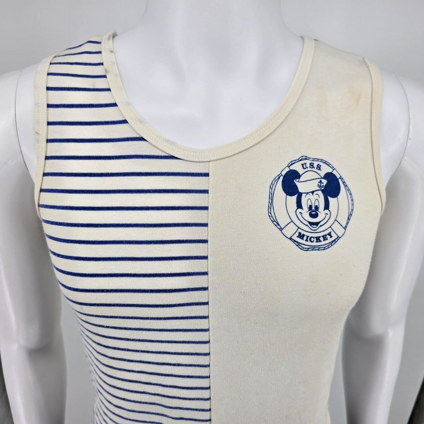 Vintage Distressed 1980s Disney U.S.S. Mickey Nautical Tank Top (Youth Large)