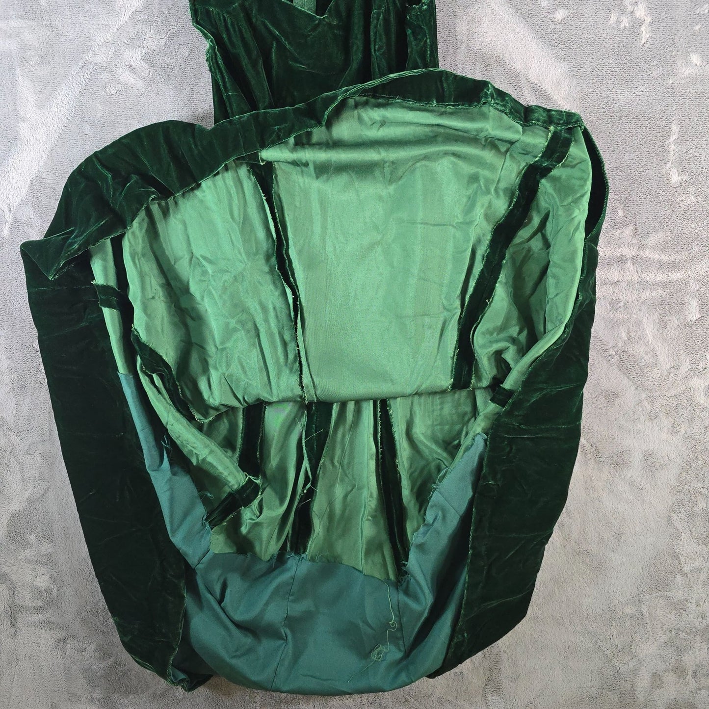 Vintage 1970s Deep Forest Green Velvet High Low Sleeveless Holiday Dress (XS)