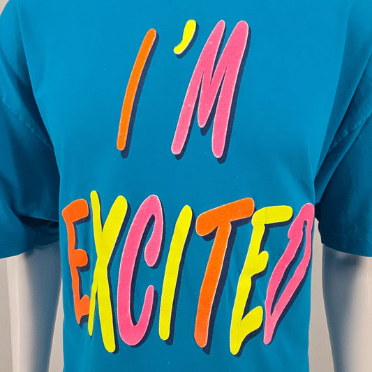 Vintage 1990s Hanes/Dreamer "I'm Excited How 'Bout U" Neon Text T-Shirt (XL/XXL)