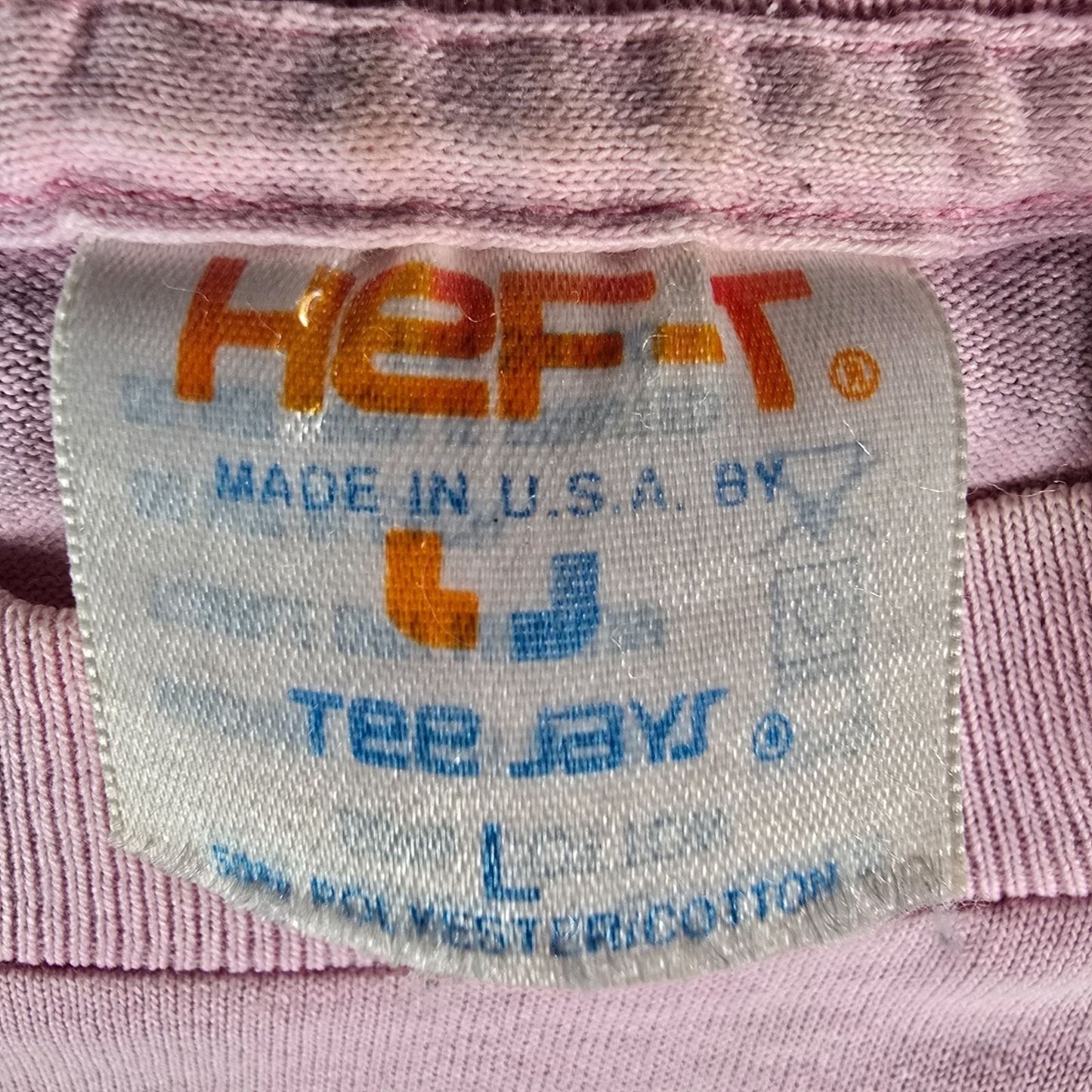 Vintage 1980s Heft-T by Tee Jays "WLS" Flocked Letter Pink Pocket T-Shirt (M/L)