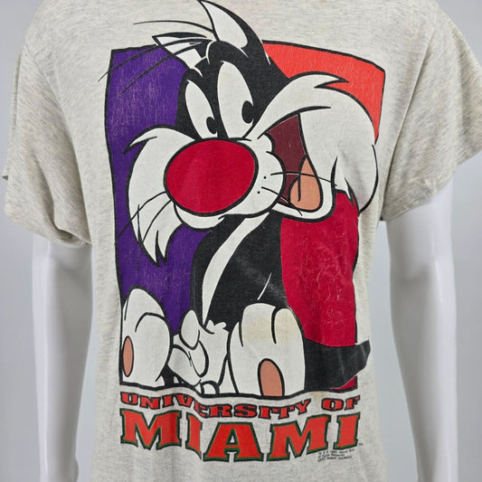 Vintage 1990s University of Miami Looney Tunes Sylvester T-Shirt (OSFA/XL)
