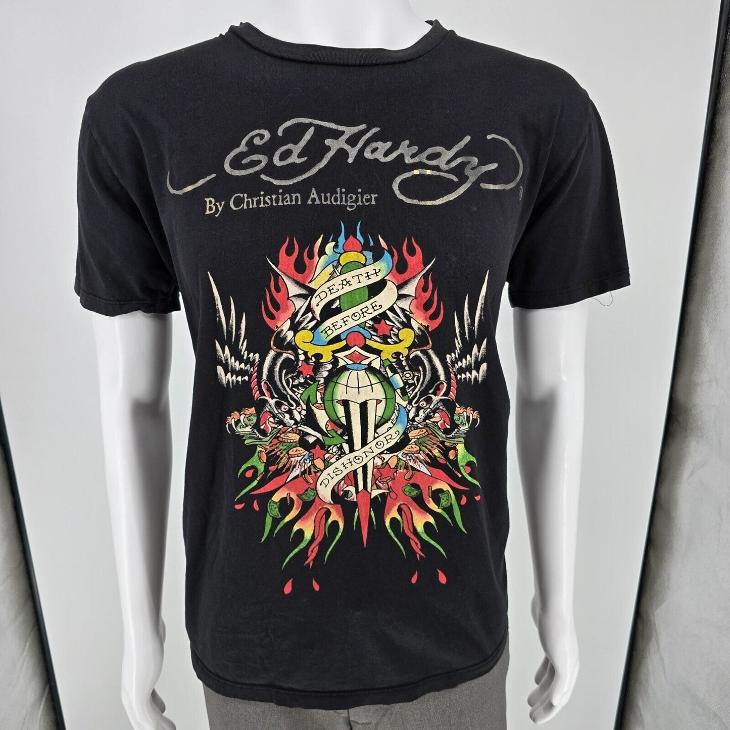 Vintage Y2K Ed Hardy by Christian Audigier "Death Before Dishonor" T-Shirt (L)