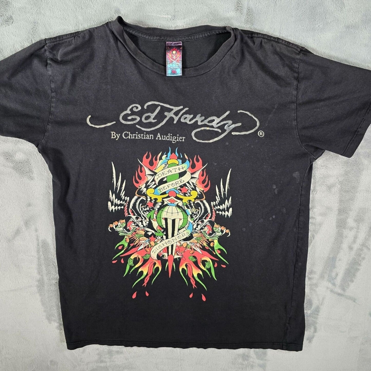 Vintage Y2K Ed Hardy by Christian Audigier "Death Before Dishonor" T-Shirt (L)