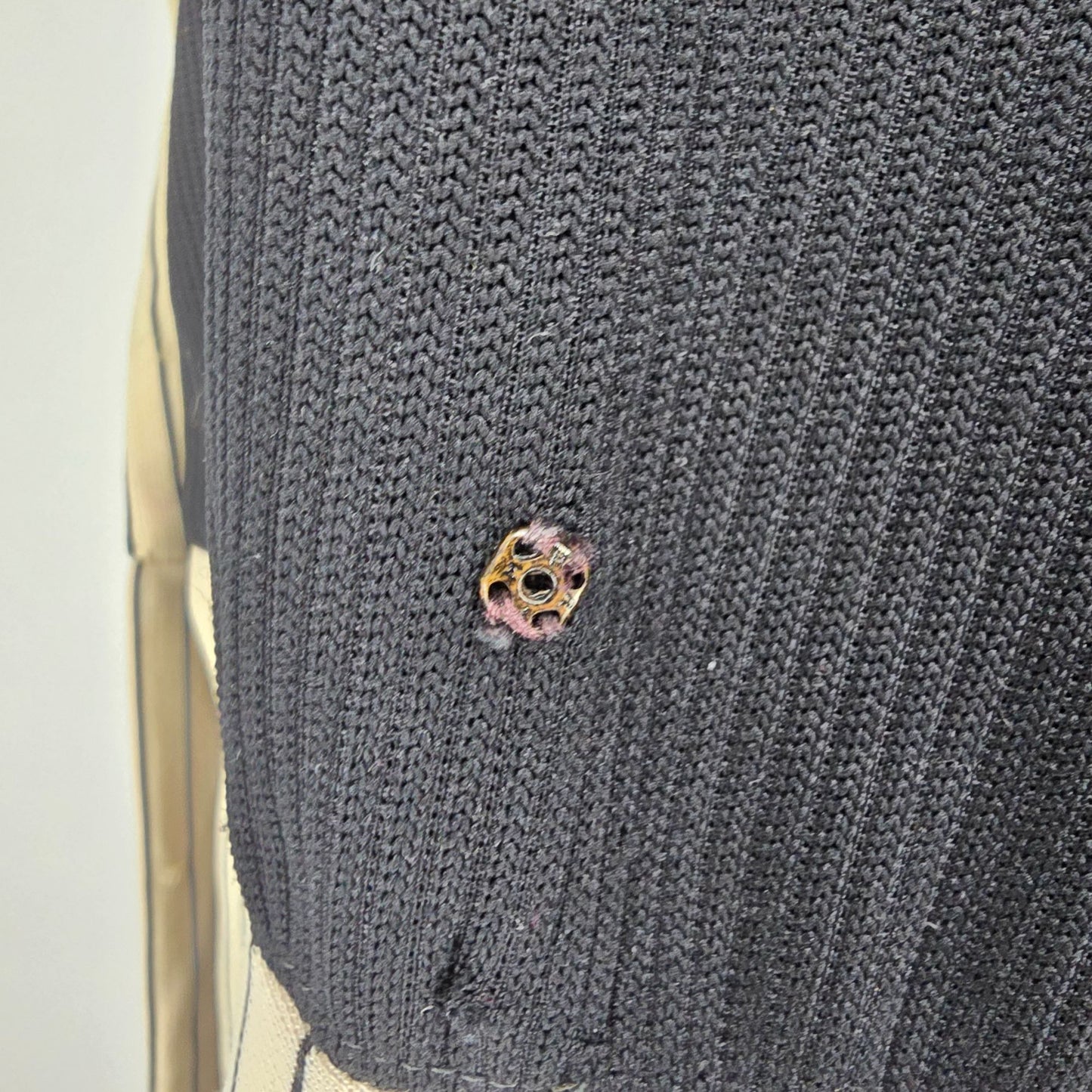 Vintage Early 1970s R&K Knits Black & Cream Pinstripe Contrast Dress (L) *Flaw