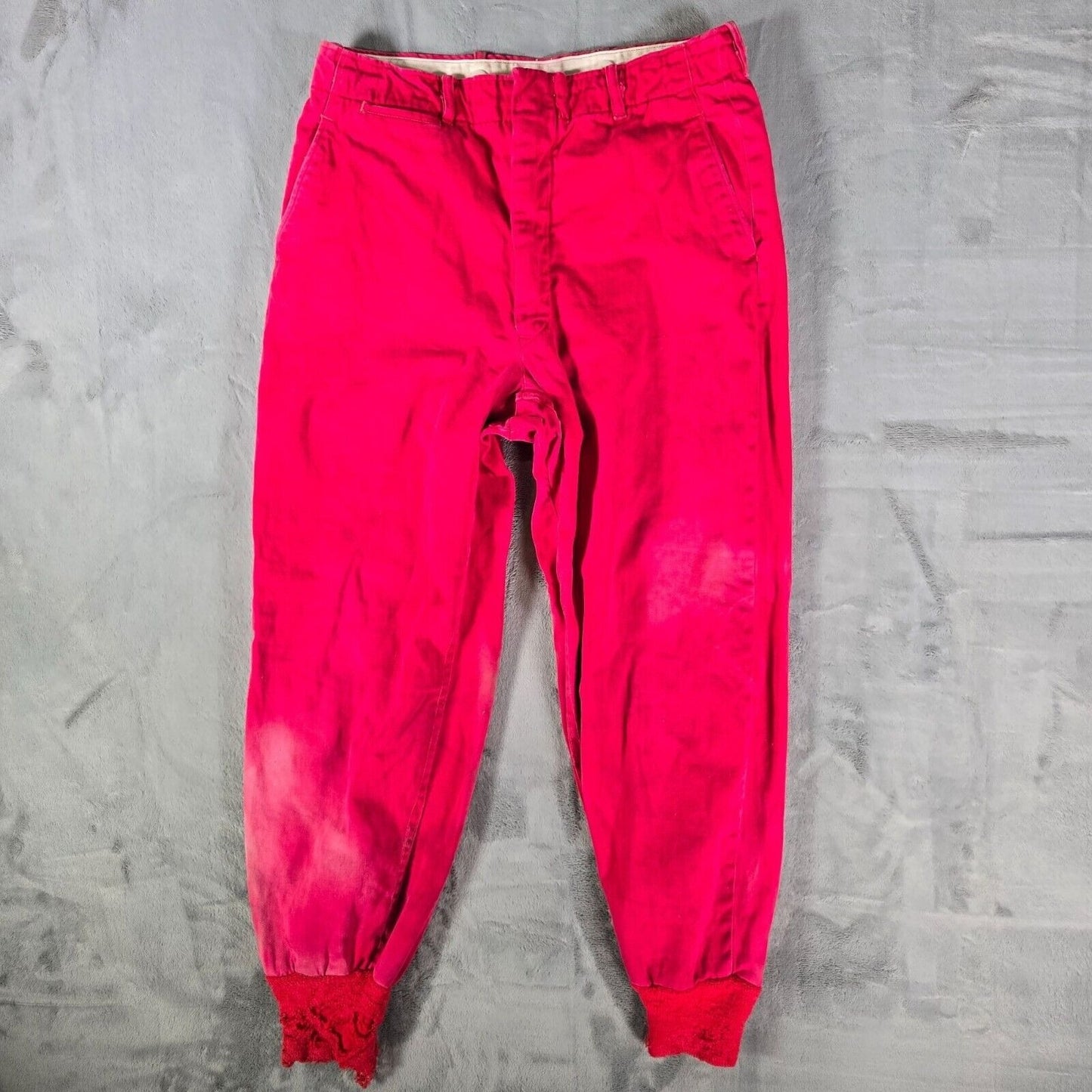 Vintage Thrashed 1940s/1950s Red Cold Weather Hunting/Workwear Pants (31x28)
