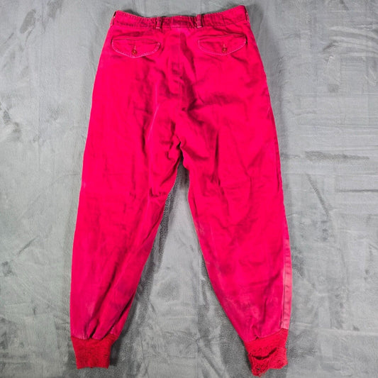 Vintage Thrashed 1940s/1950s Red Cold Weather Hunting/Workwear Pants (31x28)