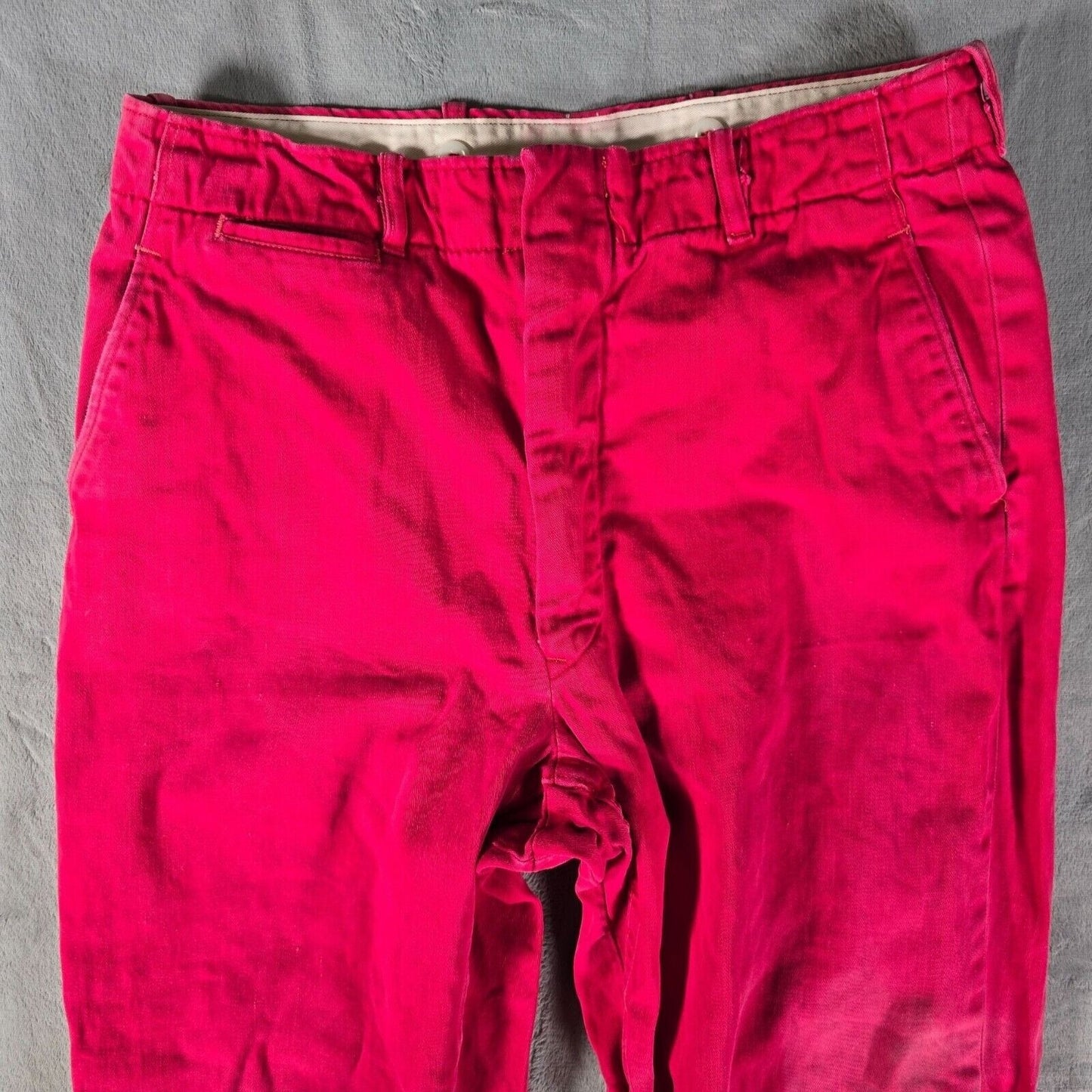 Vintage Thrashed 1940s/1950s Red Cold Weather Hunting/Workwear Pants (31x28)