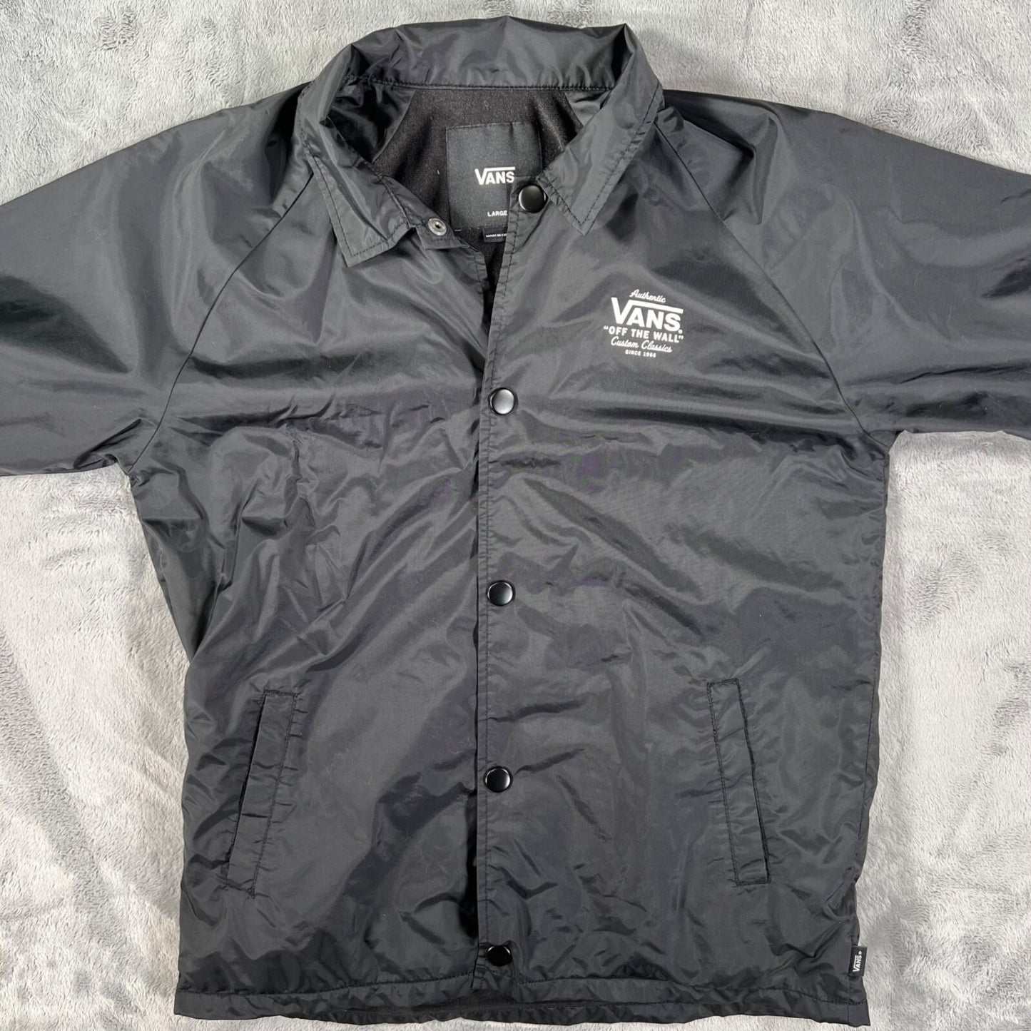 VANS Youth Torrey Black Snap Button Windbreaker Nylon Coach Jacket (Youth Large)