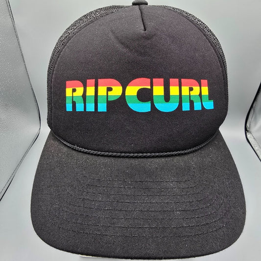 Rip Curl Rainbow Logo Black Snapback 100% Mesh Adjustable Cap Trucker Hat