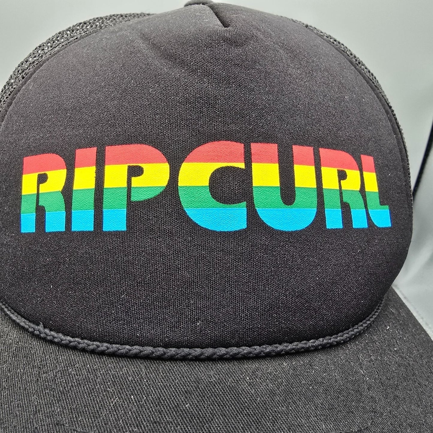 Rip Curl Rainbow Logo Black Snapback 100% Mesh Adjustable Cap Trucker Hat