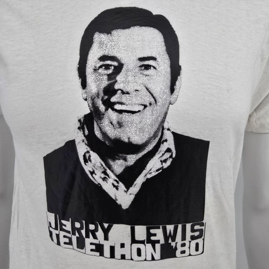 Vintage 1980 Jerry Lewis Telethon '80 Thin White Single Stitch T-Shirt (S)