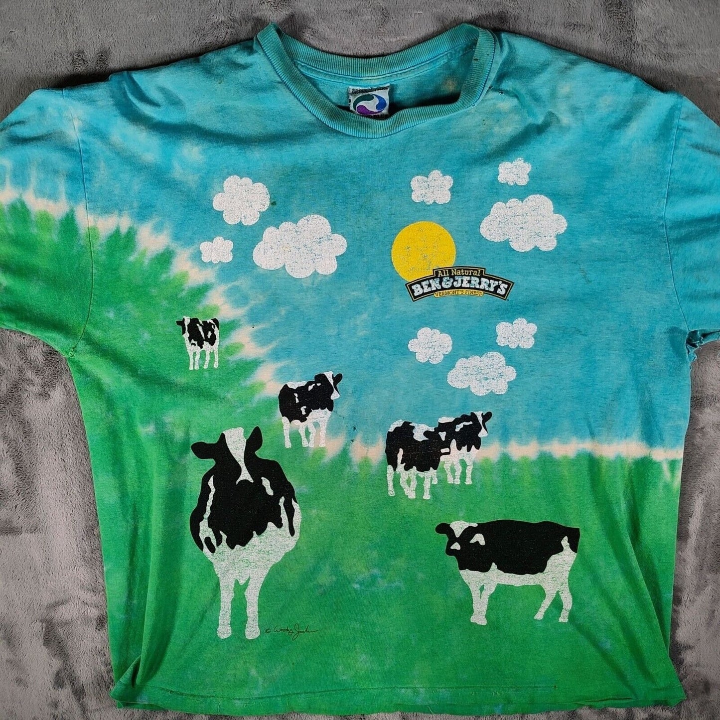 Vintage Liquid Blue Ben & Jerrys Euphoria All Over Print T-Shirt (XXL) *Thrashed