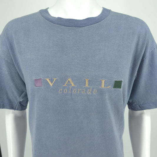 Distressed Vintage 1990s J. America Vail Colorado Embroidered T-Shirt (XL)