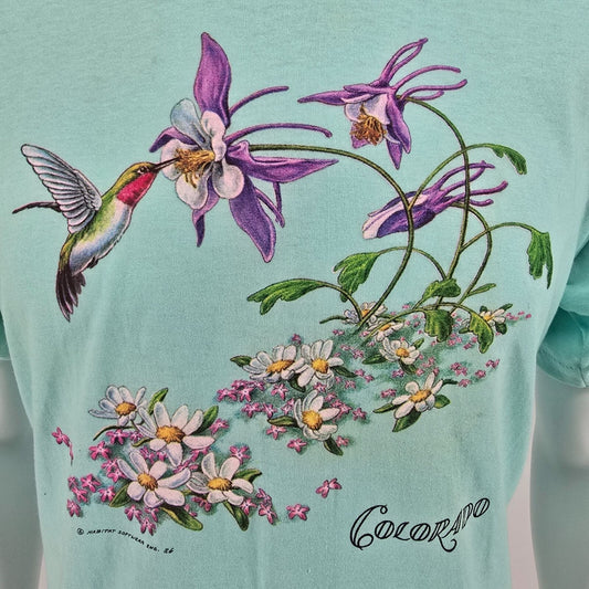 Vintage 1980s Habitat Softwear Inc. Colorado Hummingbird & Wildfire T-Shirt (M)
