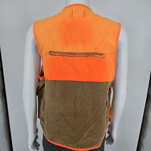 Distressed Vintage 1970s Sport-Bilt Orange and Brown Canvas Hunting Vest (L)