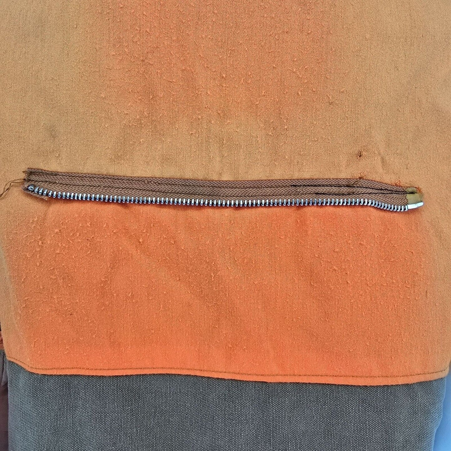Distressed Vintage 1970s Sport-Bilt Orange and Brown Canvas Hunting Vest (L)