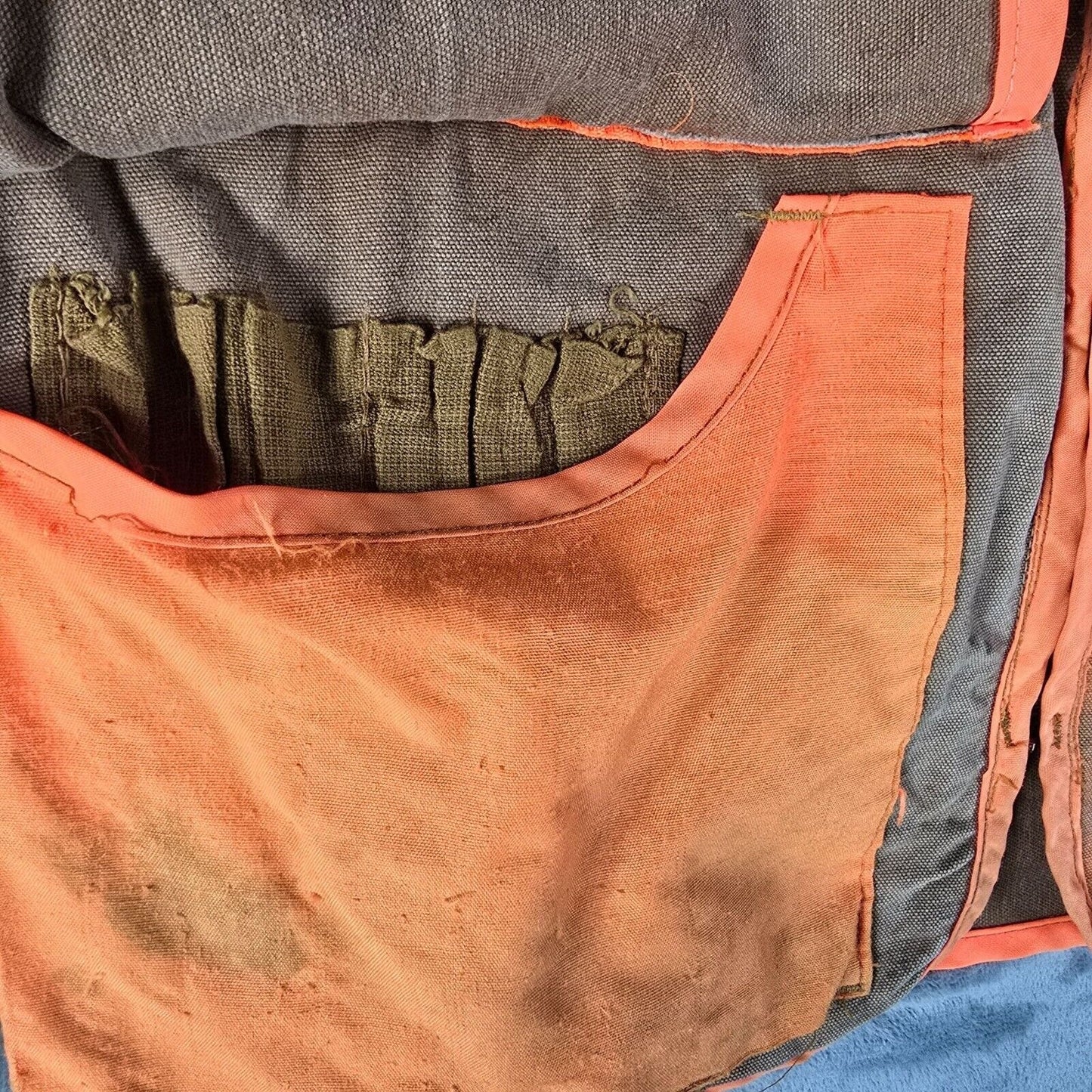 Distressed Vintage 1970s Sport-Bilt Orange and Brown Canvas Hunting Vest (L)