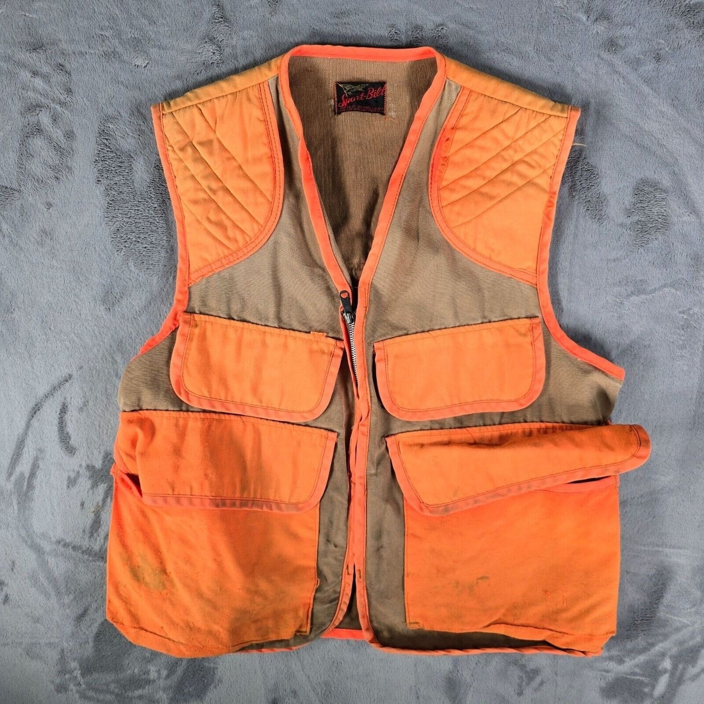 Distressed Vintage 1970s Sport-Bilt Orange and Brown Canvas Hunting Vest (L)