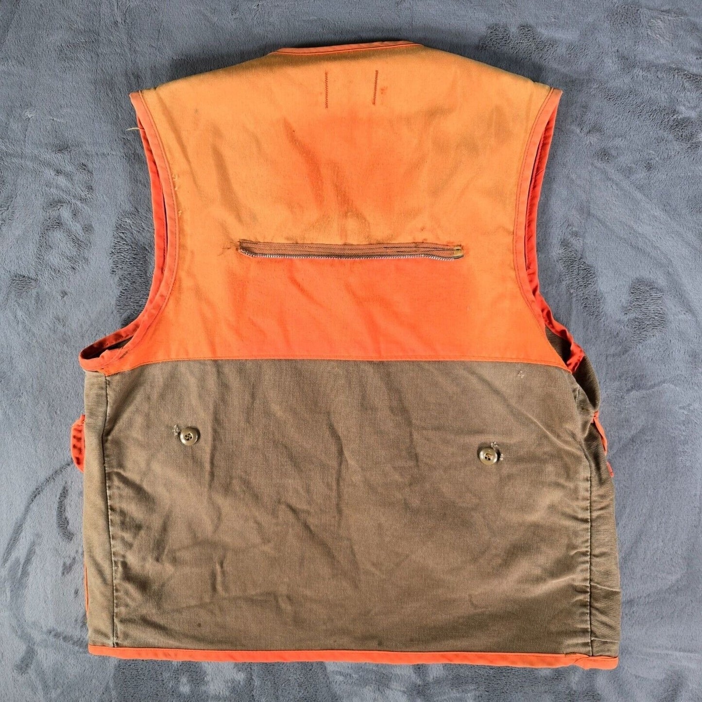 Distressed Vintage 1970s Sport-Bilt Orange and Brown Canvas Hunting Vest (L)