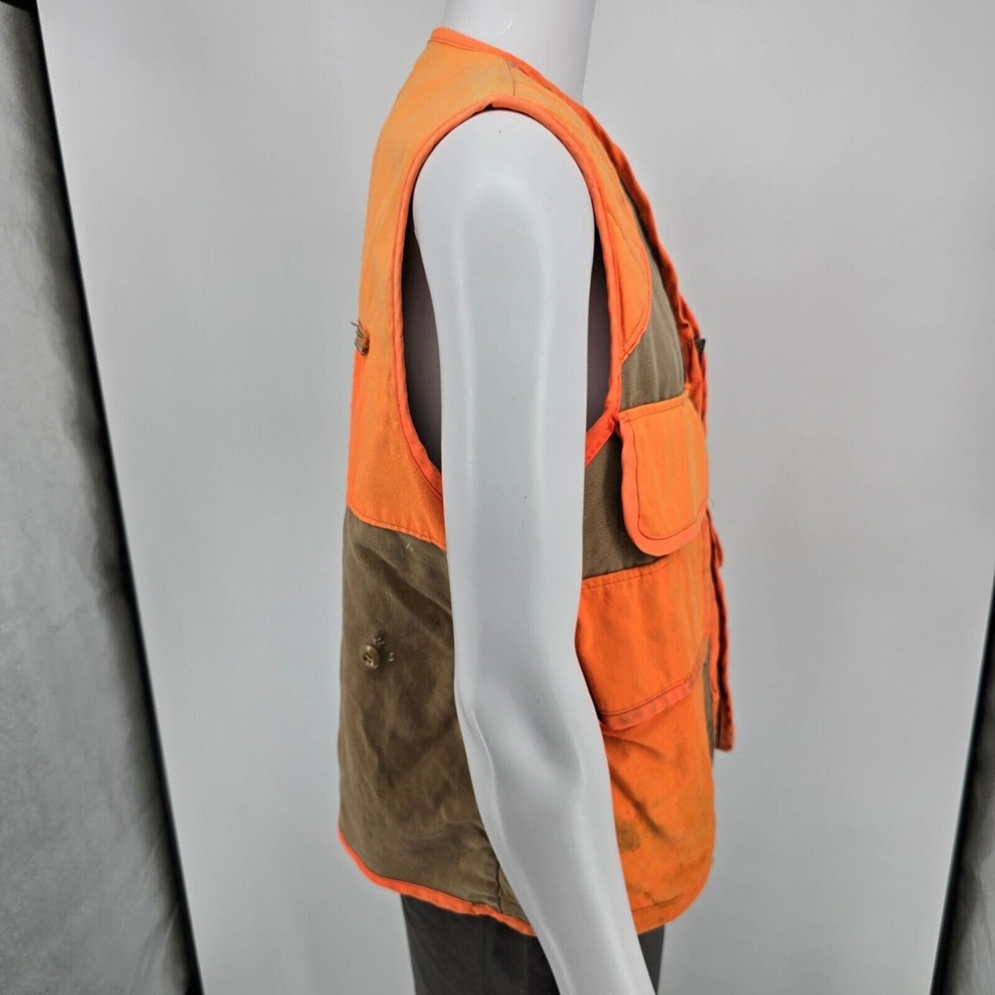 Distressed Vintage 1970s Sport-Bilt Orange and Brown Canvas Hunting Vest (L)