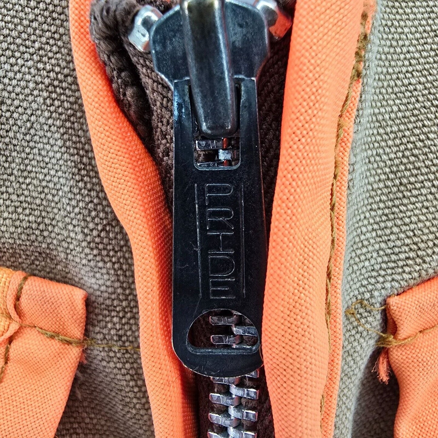Distressed Vintage 1970s Sport-Bilt Orange and Brown Canvas Hunting Vest (L)