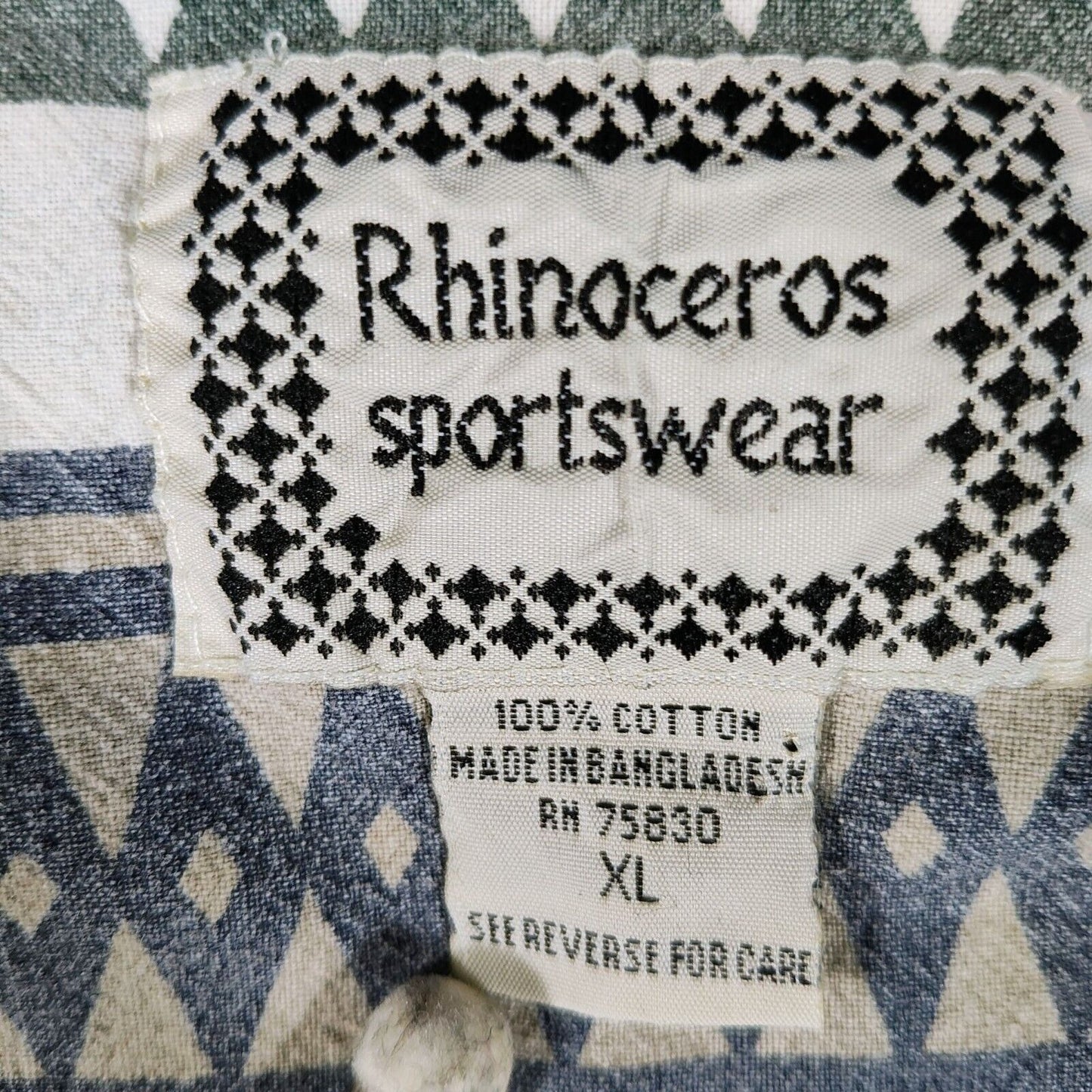 Vintage Rhinoceros Sportswear Mens Denim Collar Aztec Print Button-Up Shirt (XL)