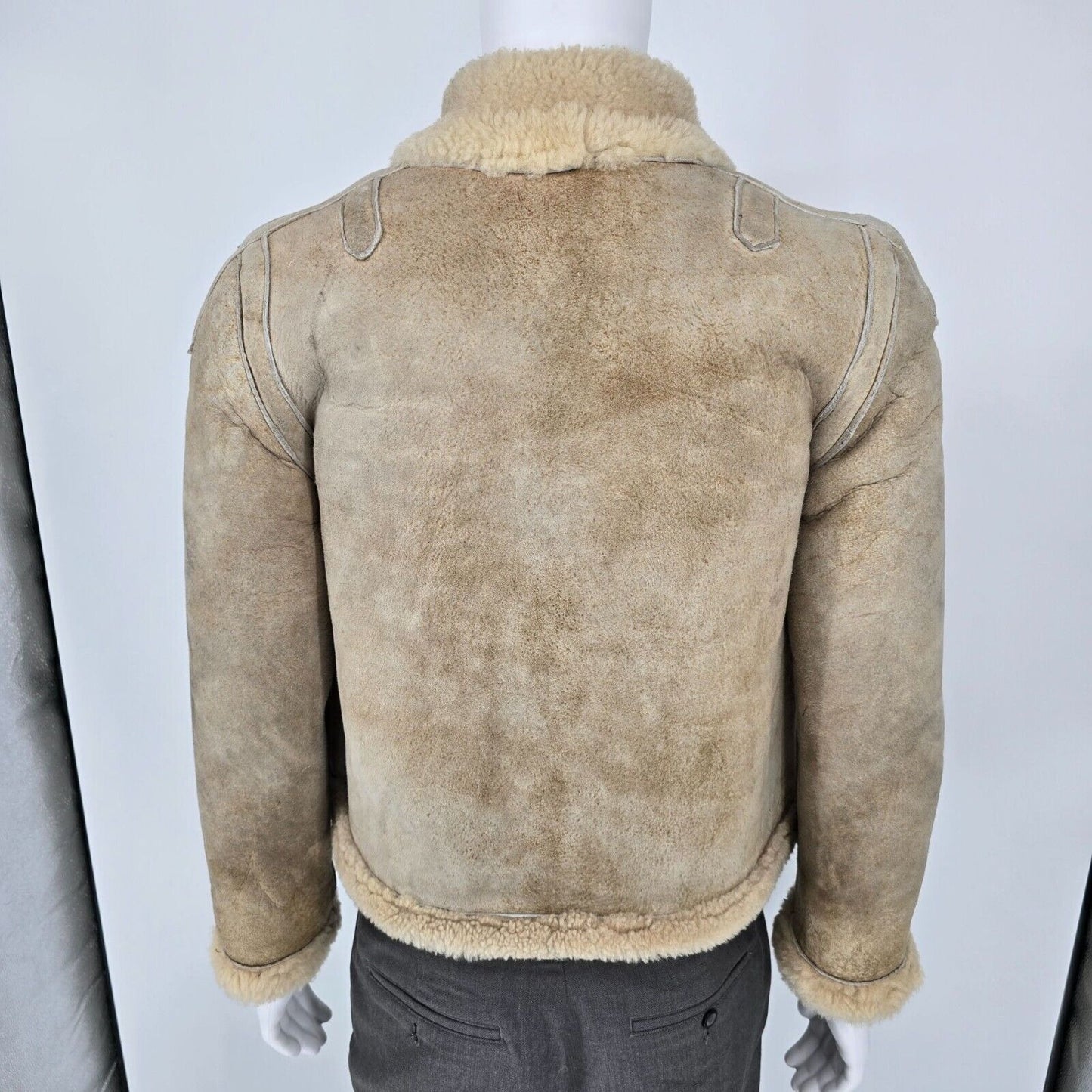 Vintage 1960s Tannery East Reversible Shearling Sheepskin Aviator Jacket (M)