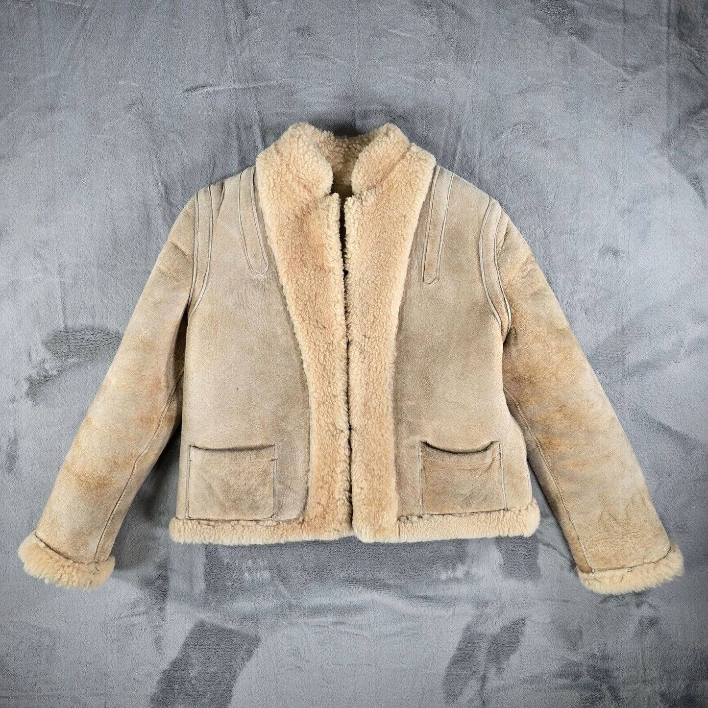 Vintage 1960s Tannery East Reversible Shearling Sheepskin Aviator Jacket (M)