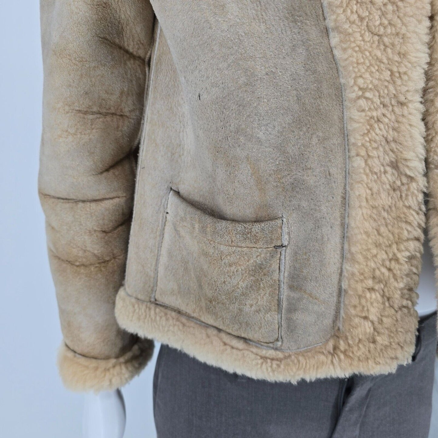 Vintage 1960s Tannery East Reversible Shearling Sheepskin Aviator Jacket (M)