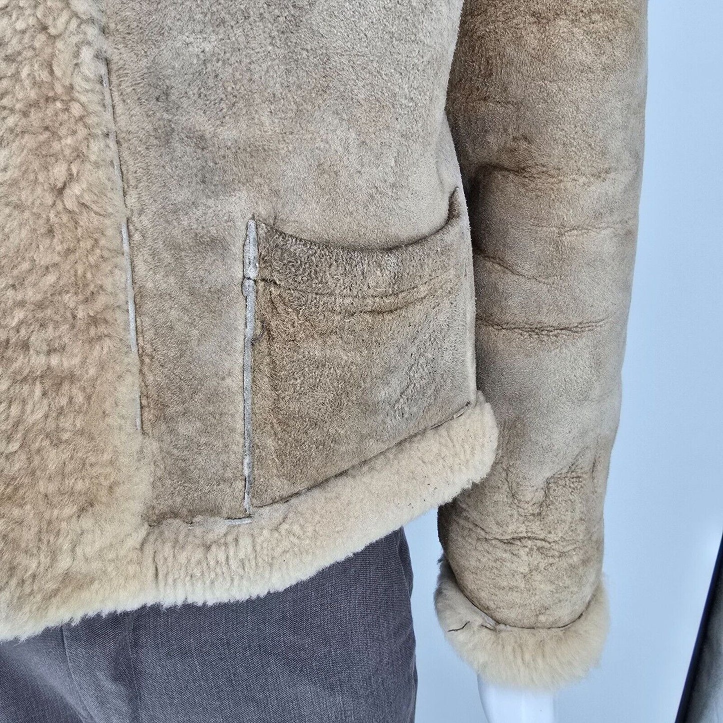 Vintage 1960s Tannery East Reversible Shearling Sheepskin Aviator Jacket (M)