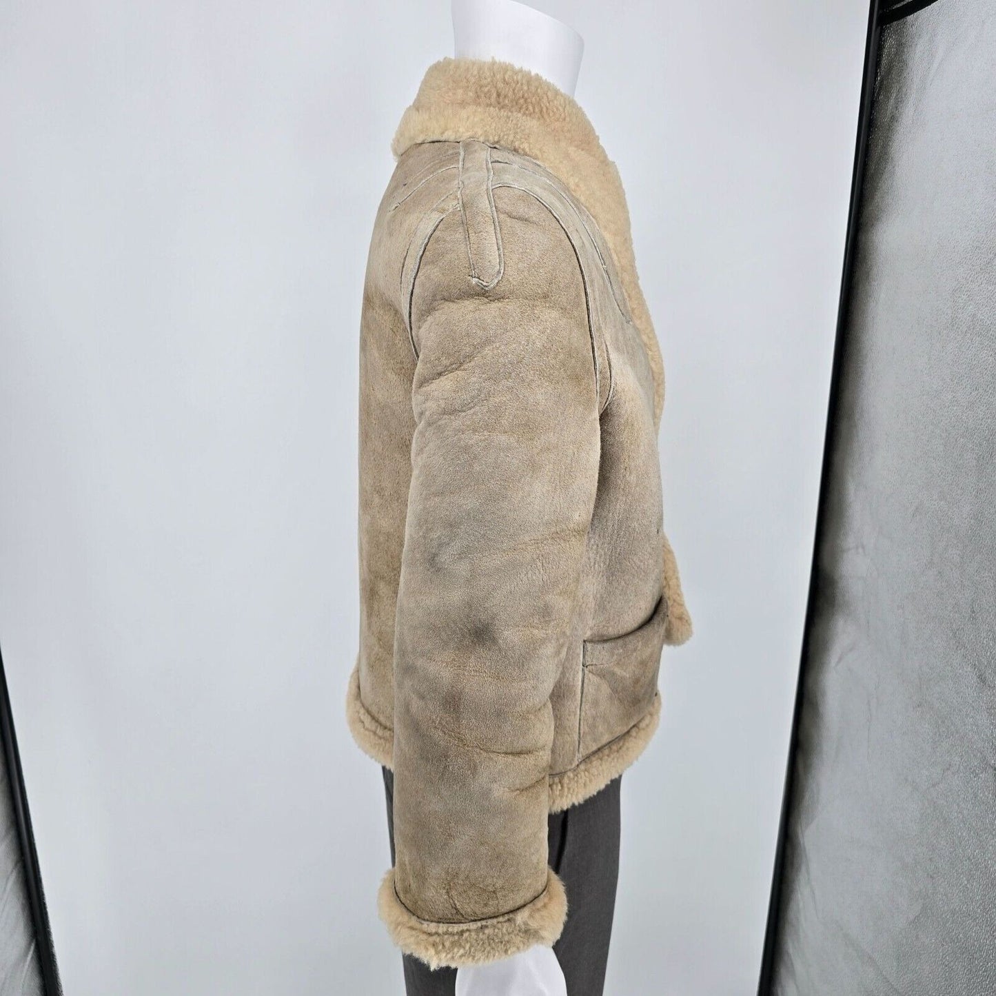 Vintage 1960s Tannery East Reversible Shearling Sheepskin Aviator Jacket (M)