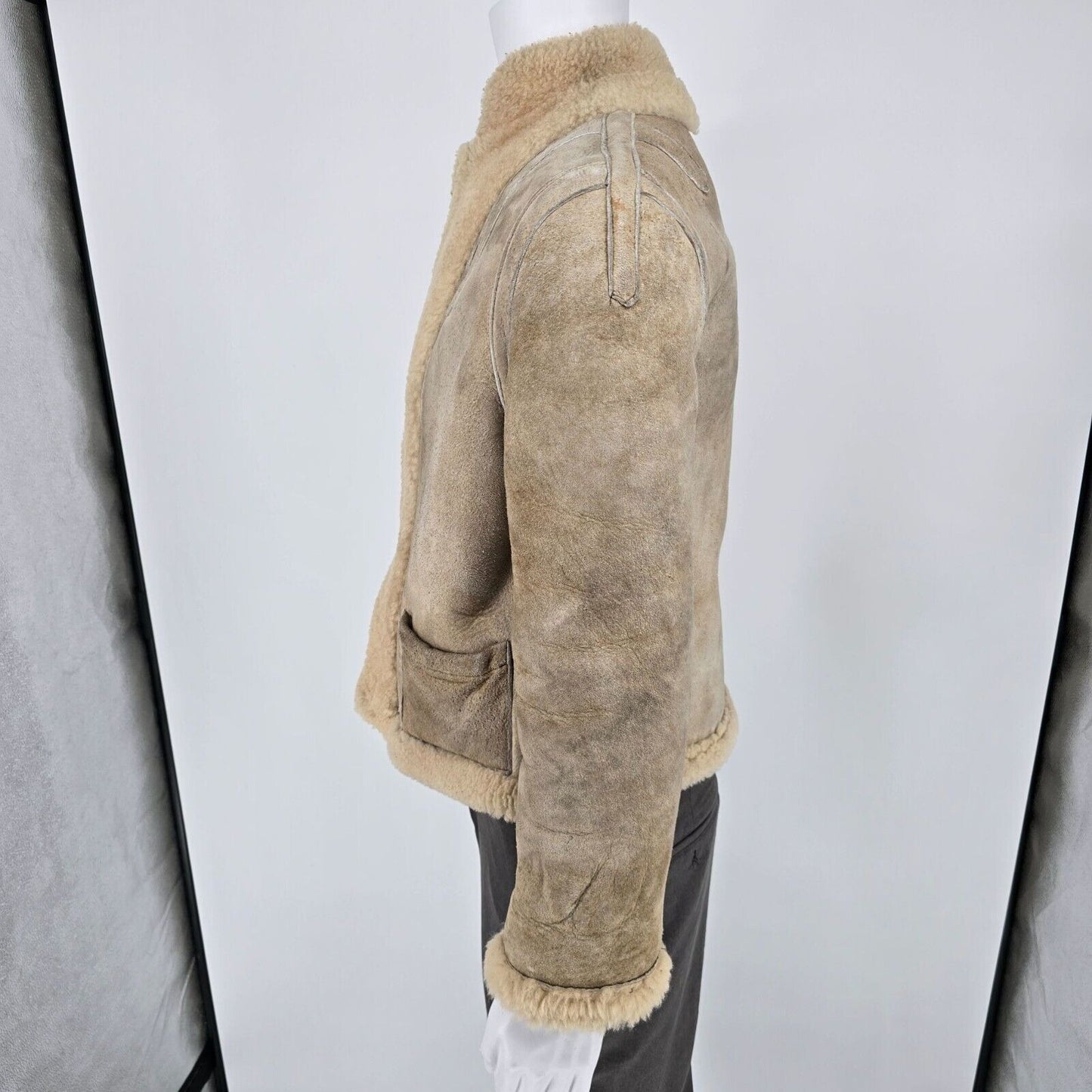 Vintage 1960s Tannery East Reversible Shearling Sheepskin Aviator Jacket (M)