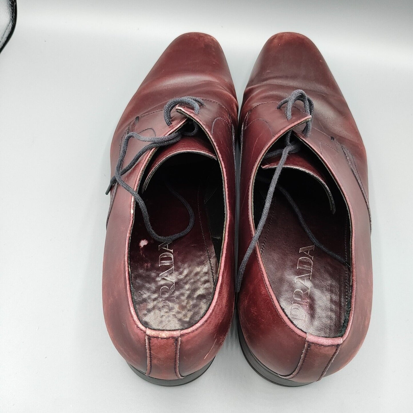 Prada Milano Made in Italy Burgundy Leather Round-Toe Derby Shoes (Mens 10.5)
