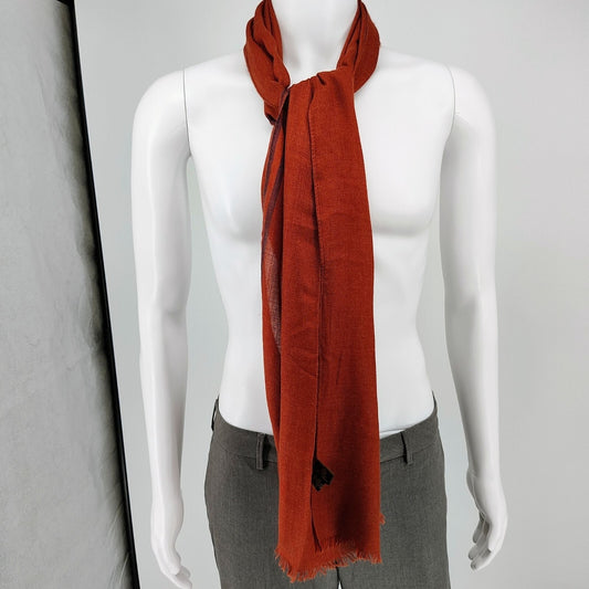 Loro Piana Made In Italy Orange/Red and Blue Raw Edge Cashmere & Silk Scarf