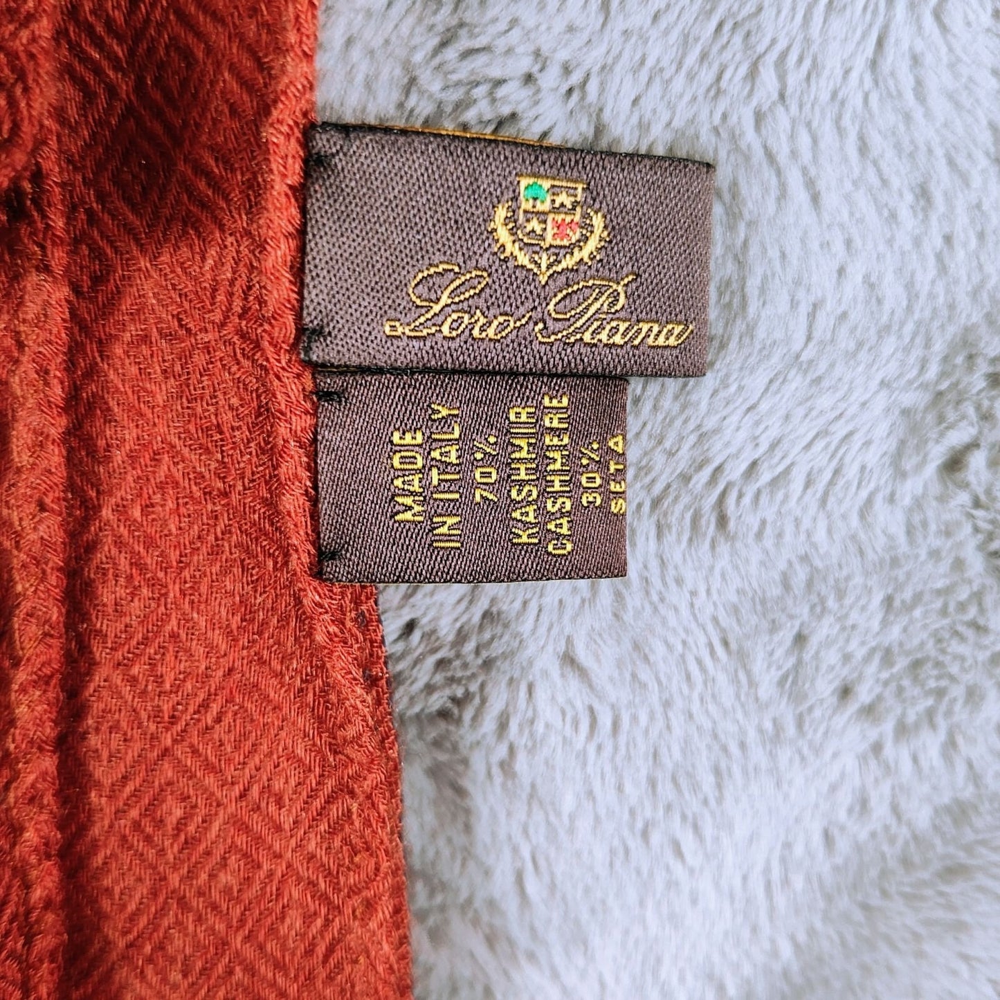 Loro Piana Made In Italy Orange/Red and Blue Raw Edge Cashmere & Silk Scarf