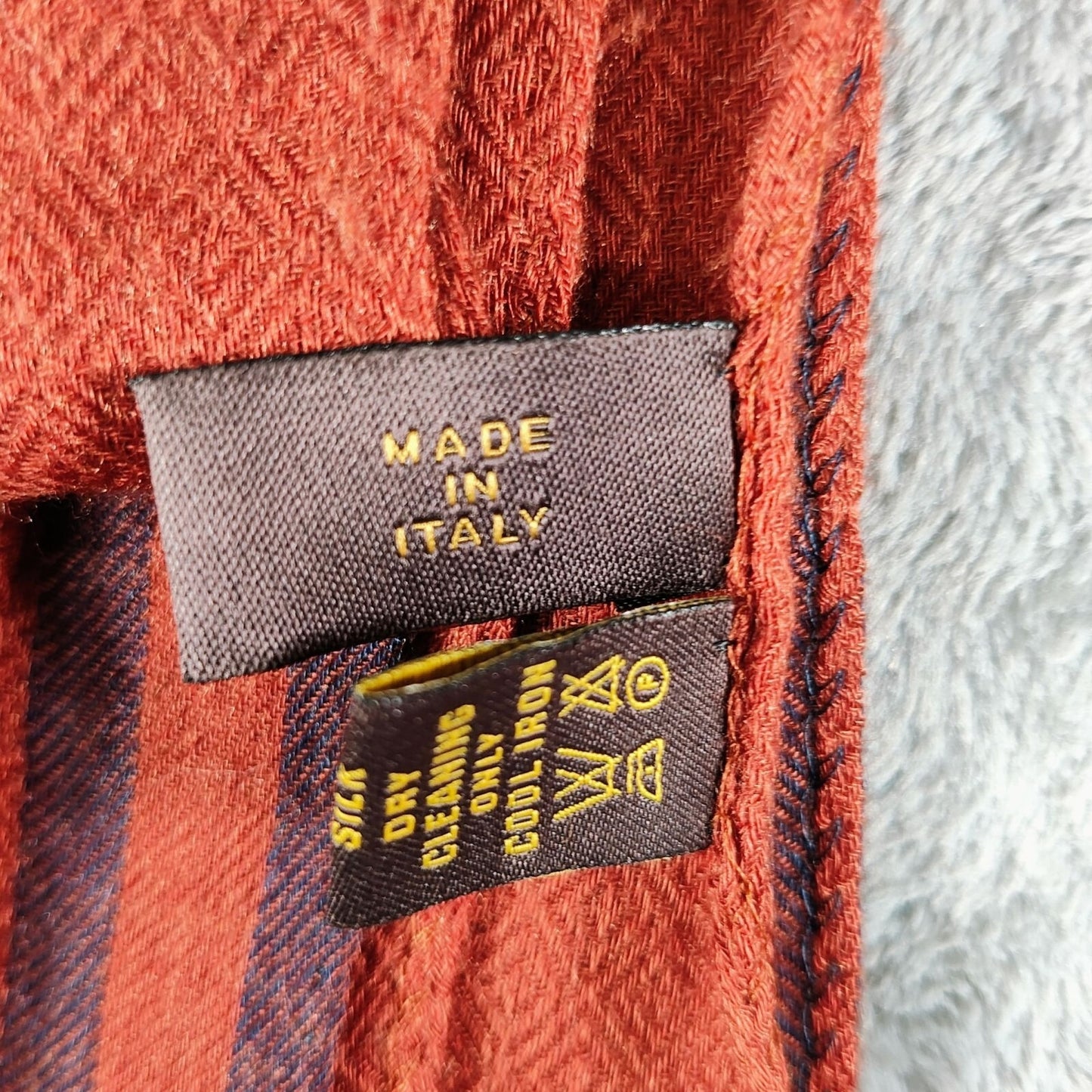 Loro Piana Made In Italy Orange/Red and Blue Raw Edge Cashmere & Silk Scarf