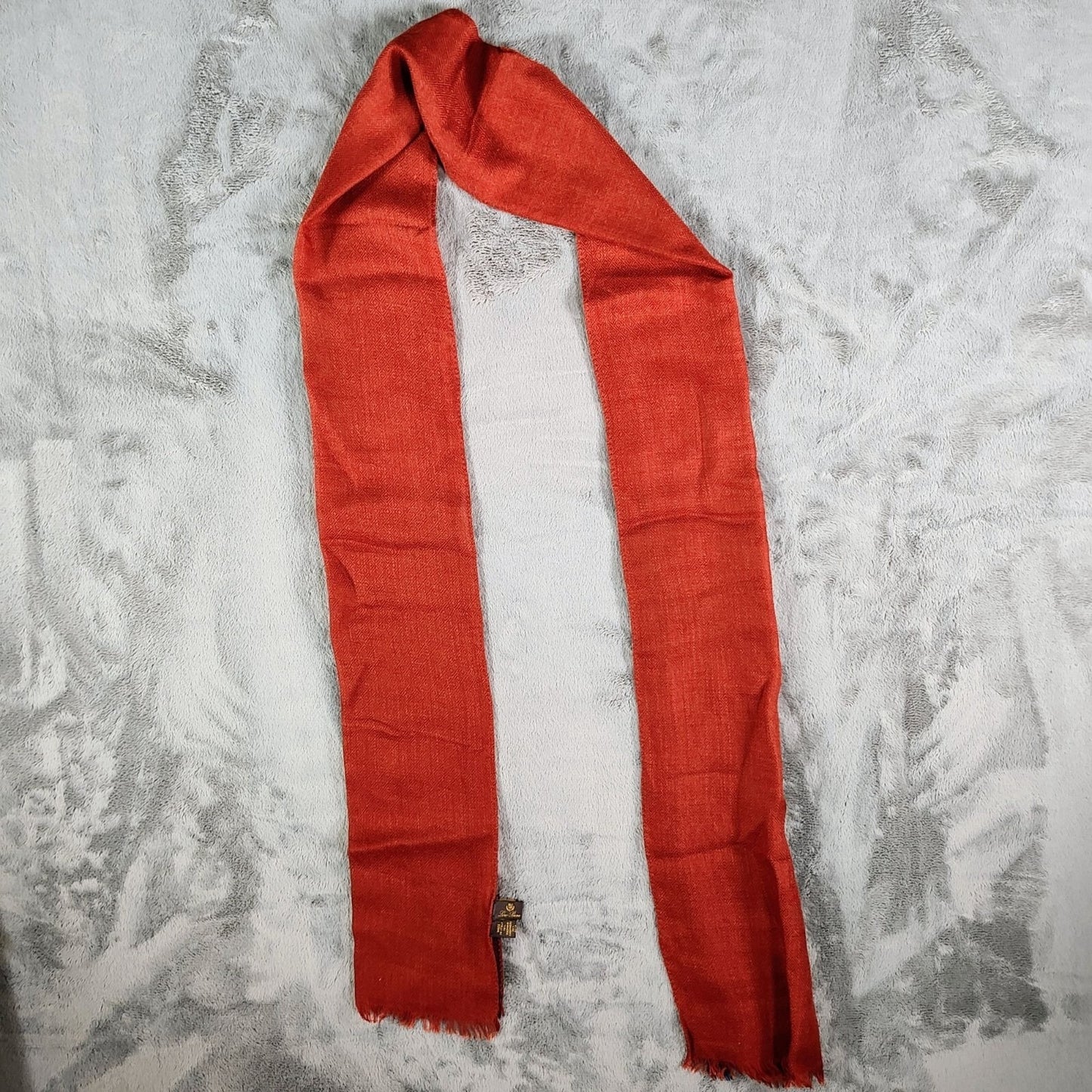Loro Piana Made In Italy Orange/Red and Blue Raw Edge Cashmere & Silk Scarf