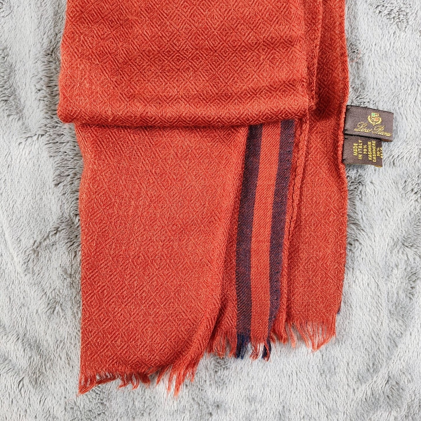 Loro Piana Made In Italy Orange/Red and Blue Raw Edge Cashmere & Silk Scarf