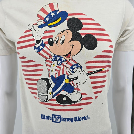 Distressed Vintage 1980s Walt Disney World Patriotic Mickey Mouse T-Shirt (S)